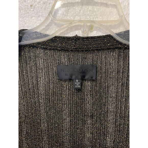 Nili Lotan Open Front Metallic Gold Black Duster Cardigan Size Small - Picture 7 of 9